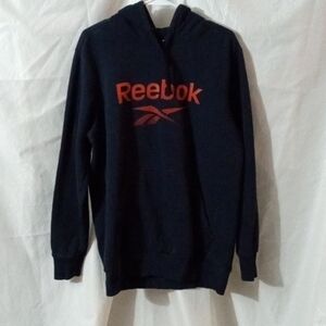 Men's Reebok Hooded Sweatshirt  L Navy with Orange letters Preowned